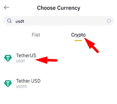 เลือกเหรียญ Crypto เลือก tether usd