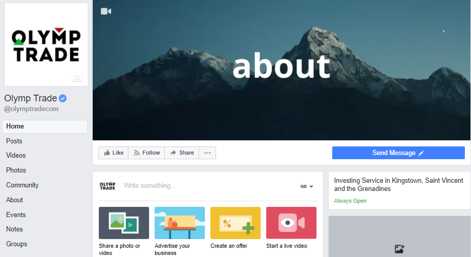 Facebook page ทางการของ โอลิมเทรด